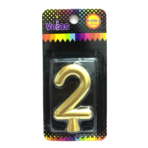 Vela Numeral Dorada Nº 2 x1 uni