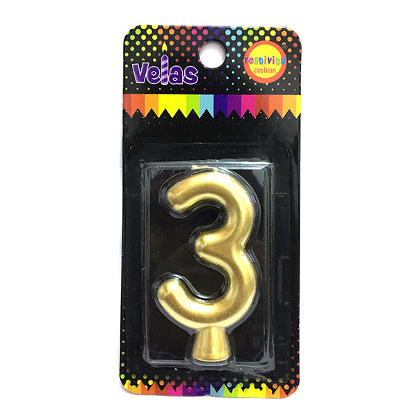 Vela Numeral Dorada Nº 3 x1 uni