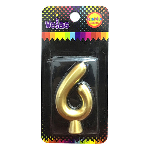 Vela Numeral Dorada Nº 6 x1 uni