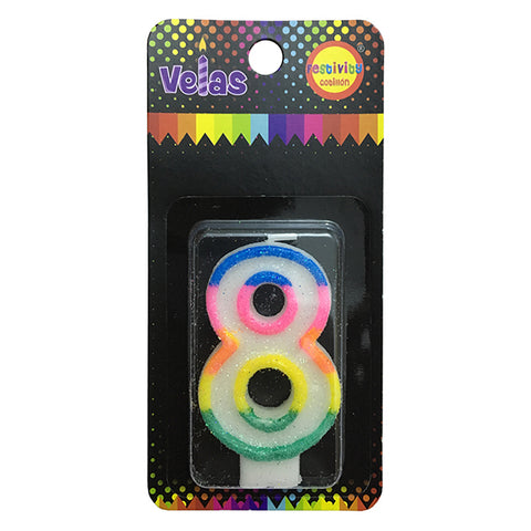 Vela Num Glitter Nº 8 x1 uni