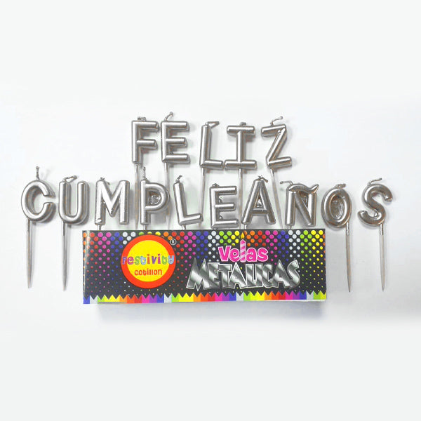 Vela Feliz Cumpleaños Plateado x1