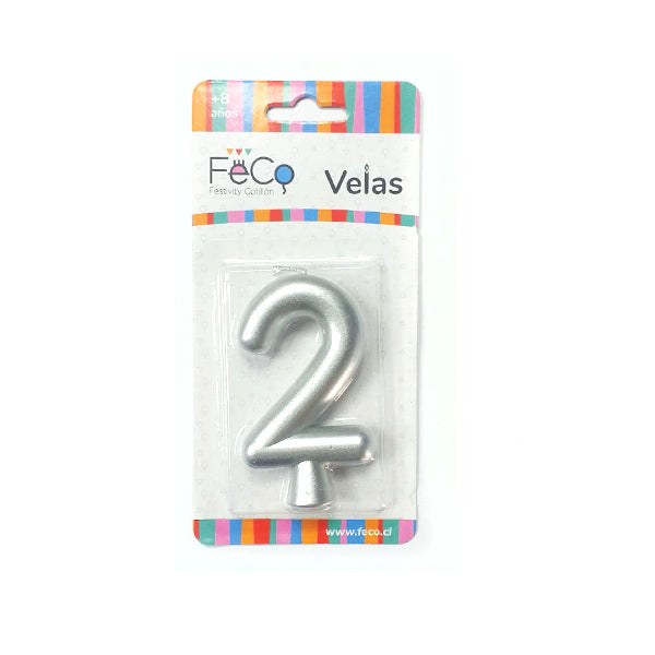 Vela Numeral Plateado Nº 2 x24 uni