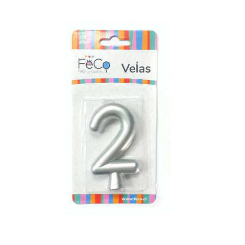 Vela Numeral Plateado Nº 2 x24 uni