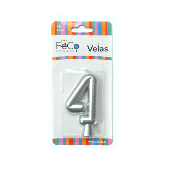 Vela Numeral Plateado Nº 4 x24 uni