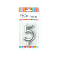 Vela Numeral Plateado Nº 5 x24 uni