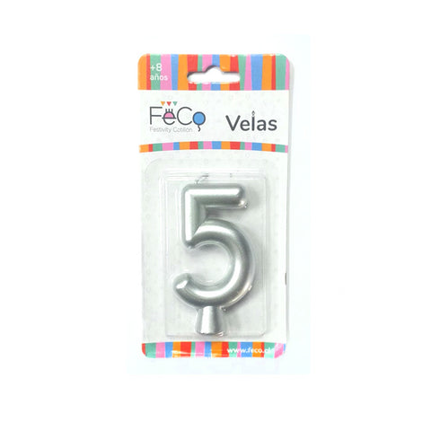 Vela Numeral Plateado Nº 5 x24 uni