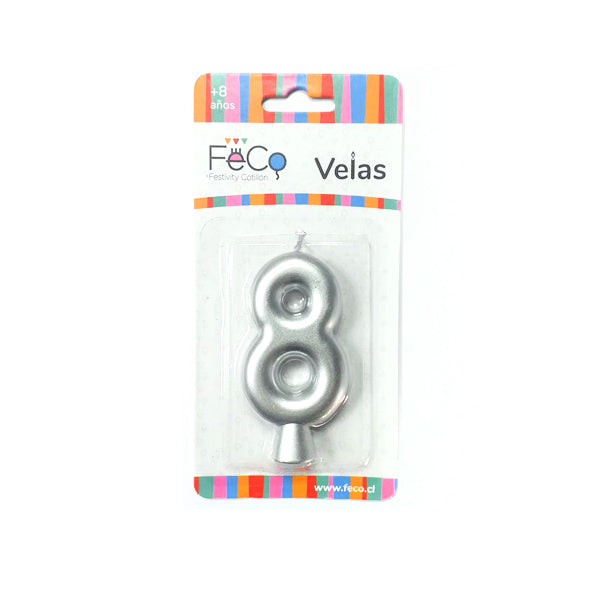 Vela Numeral Plateado Nº 8 x24 uni