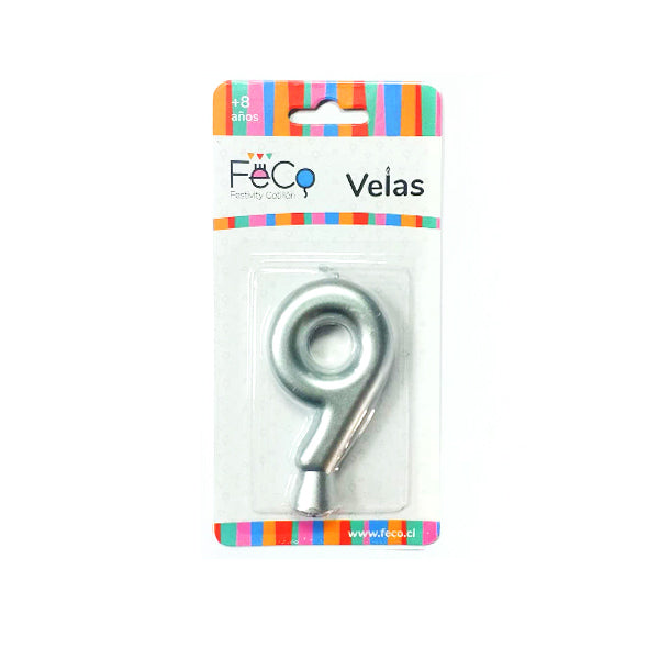 Vela Numeral Plateado Nº 9 x24 uni