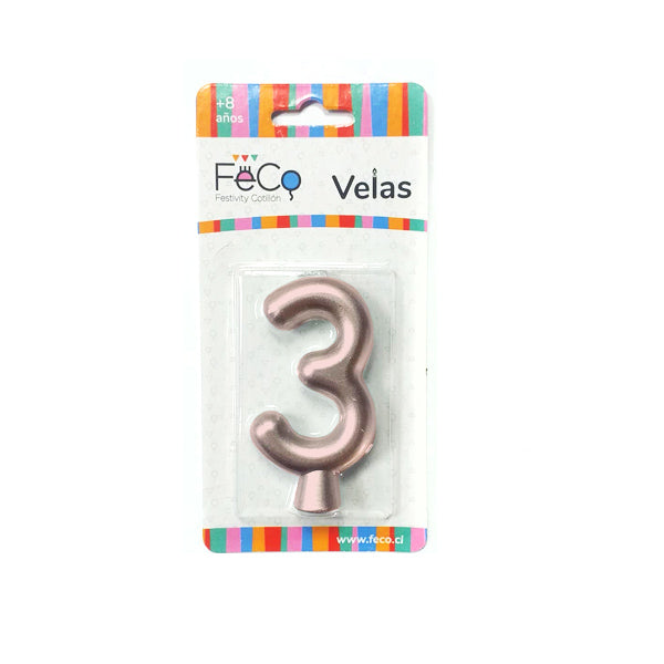 Vela Numeral Rose Gold Nº 3 x24 uni