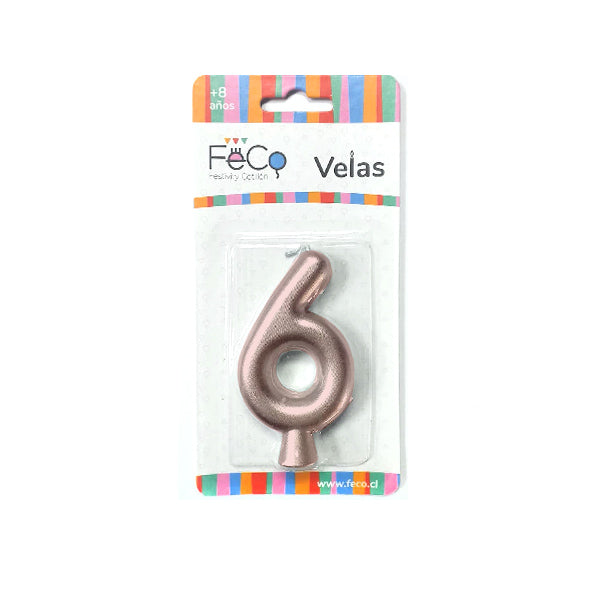 Vela Numeral Rose Gold Nº 6 x24 uni