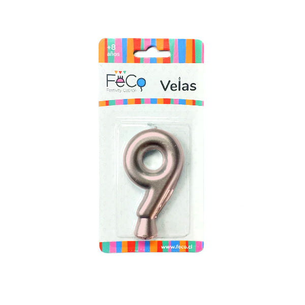 Vela Numeral Rose Gold Nº 9 x24 uni
