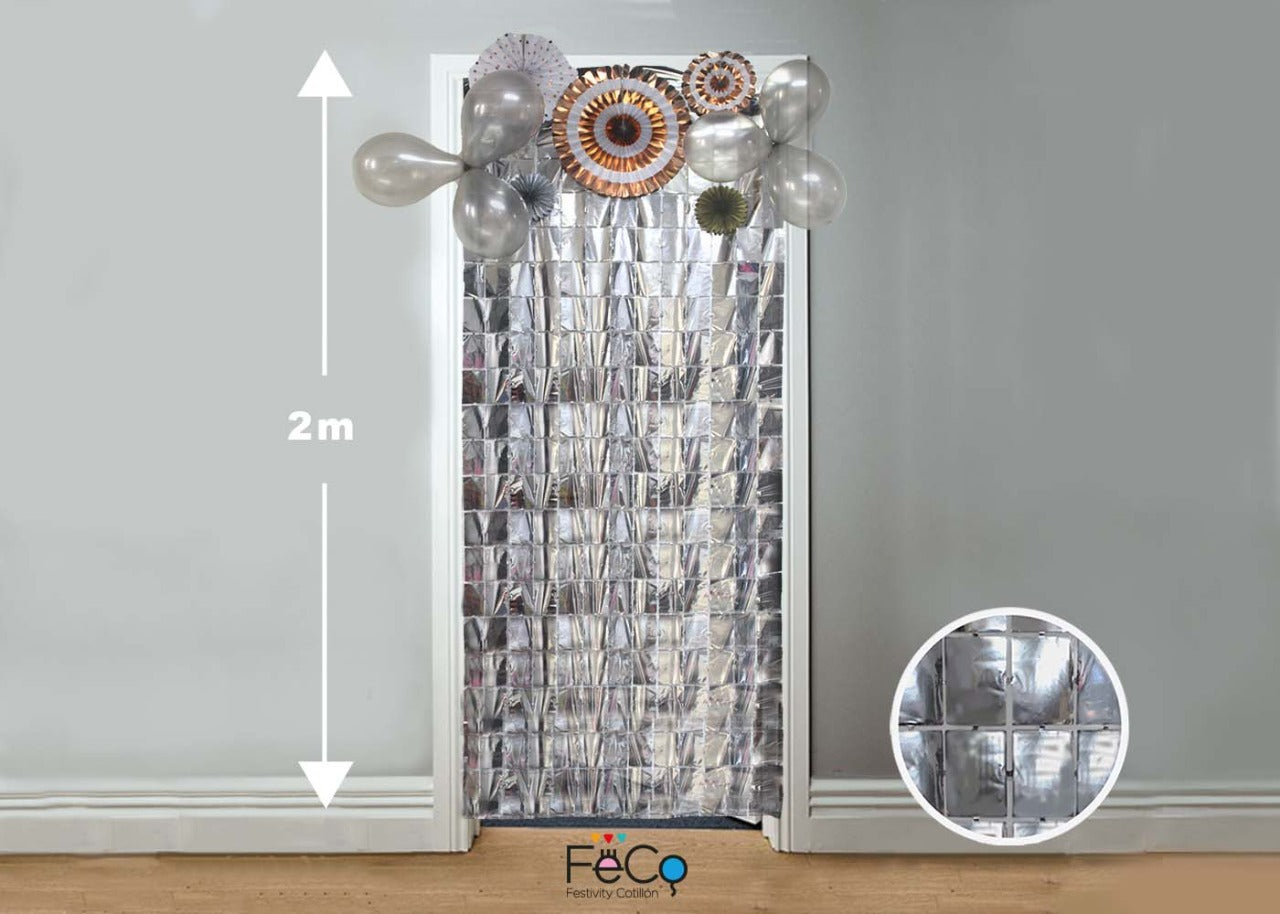 Cortina Metalica Cuadritos 1x2m Plateado
