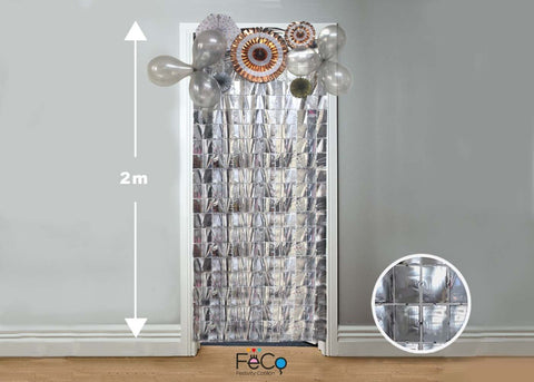 Cortina Metalica Cuadritos 1x2m Plateado