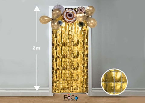 Cortina Metalica Cuadritos 1x2m Dorado