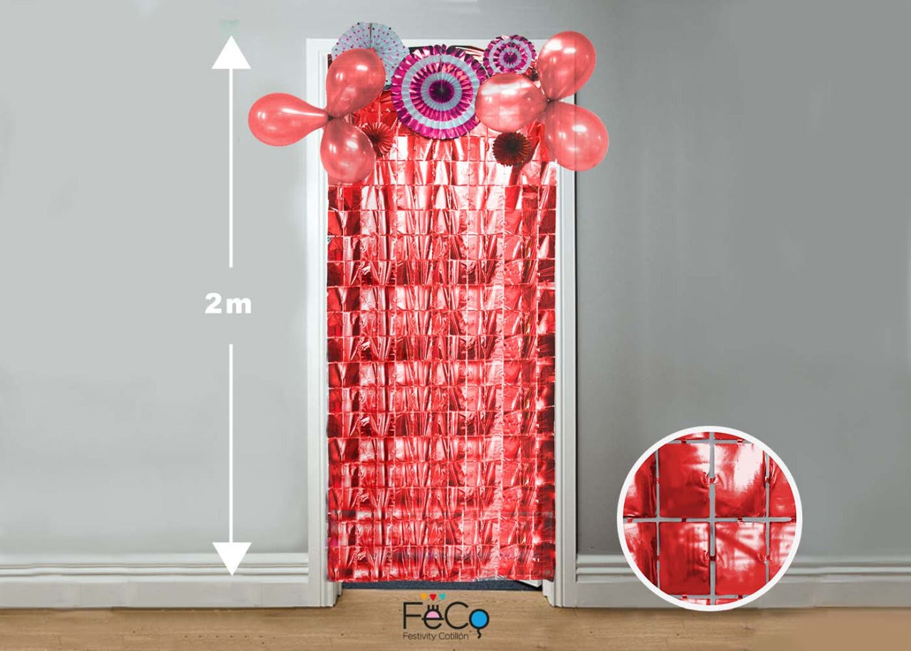 Cortina Metalica Cuadritos 1x2m Rojo