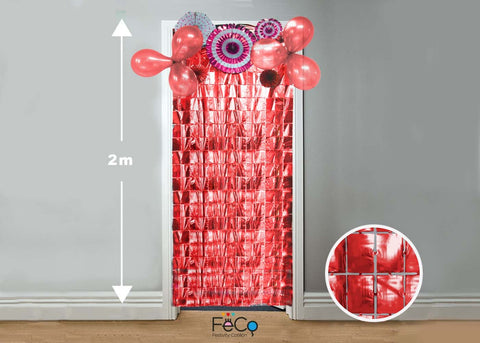 Cortina Metalica Cuadritos 1x2m Rojo