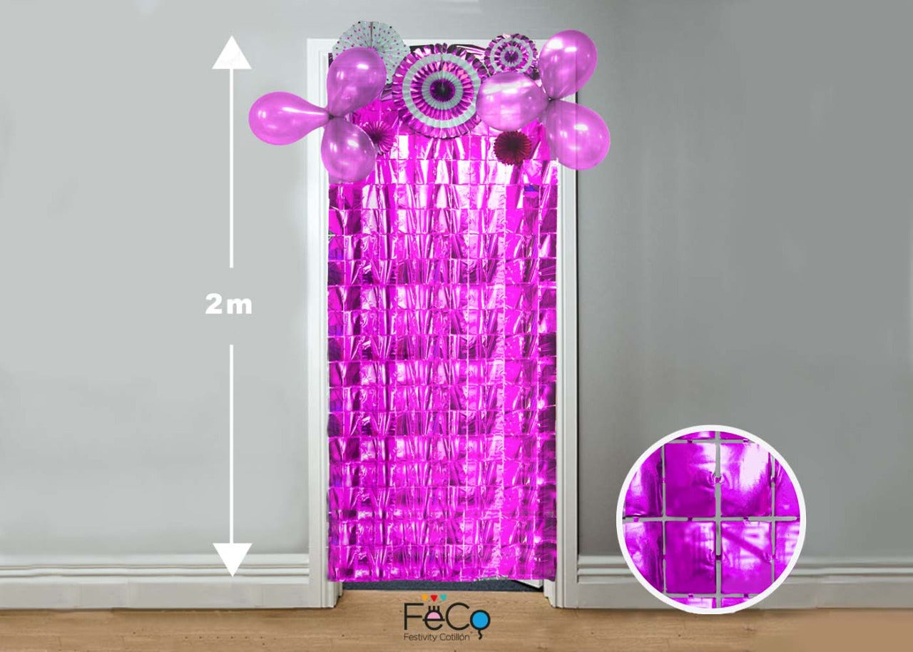 Cortina Metalica Cuadritos 1x2m Fucsia