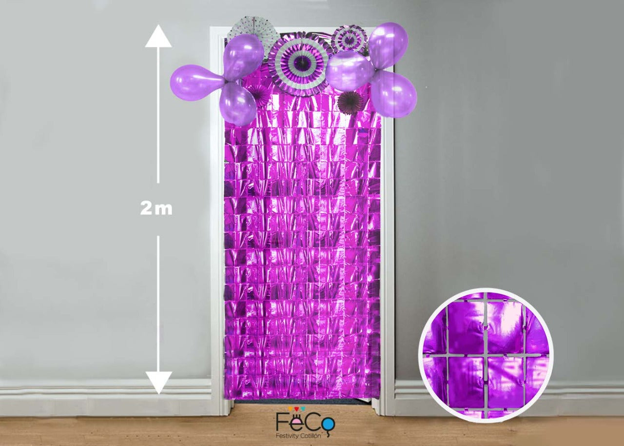Cortina Metalica Cuadritos 1x2m Morado