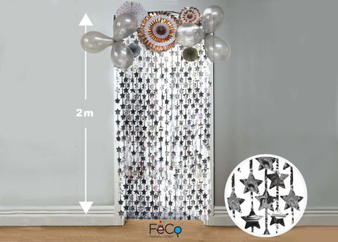 Cortina Metalica Estrella Plateado 1x2m