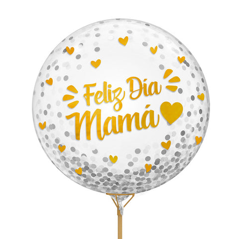 Globo Burbuja Confetti Feliz Dia Mama Dorado x1