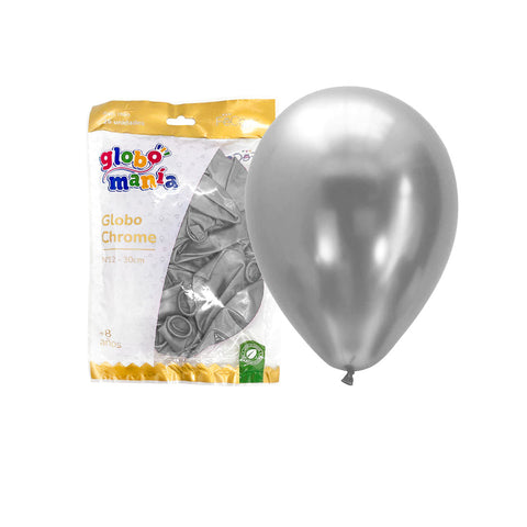 Globo 12 Chrome Plateado X25 uni