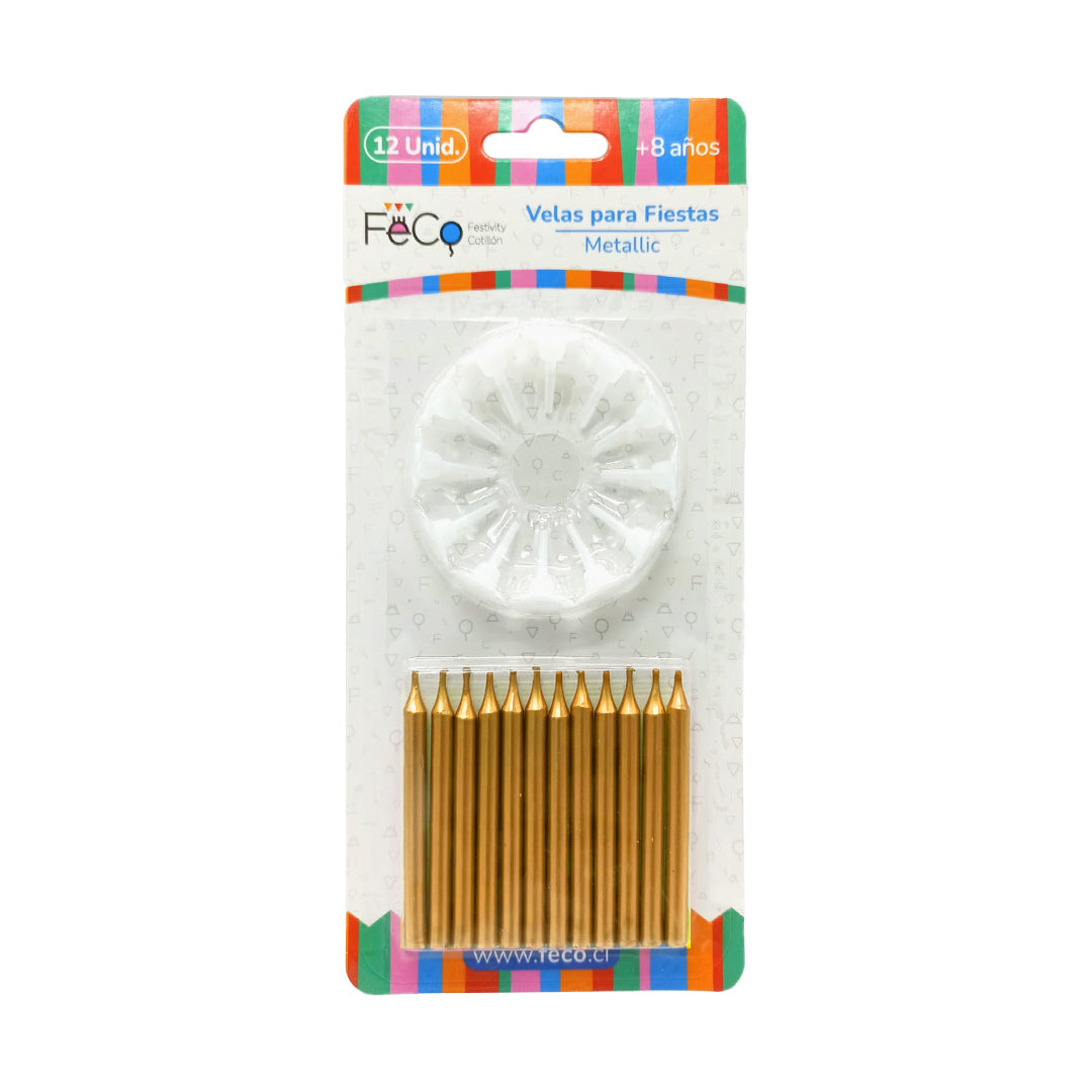 Vela Metallic Dorado x12 Pcs x24 uni