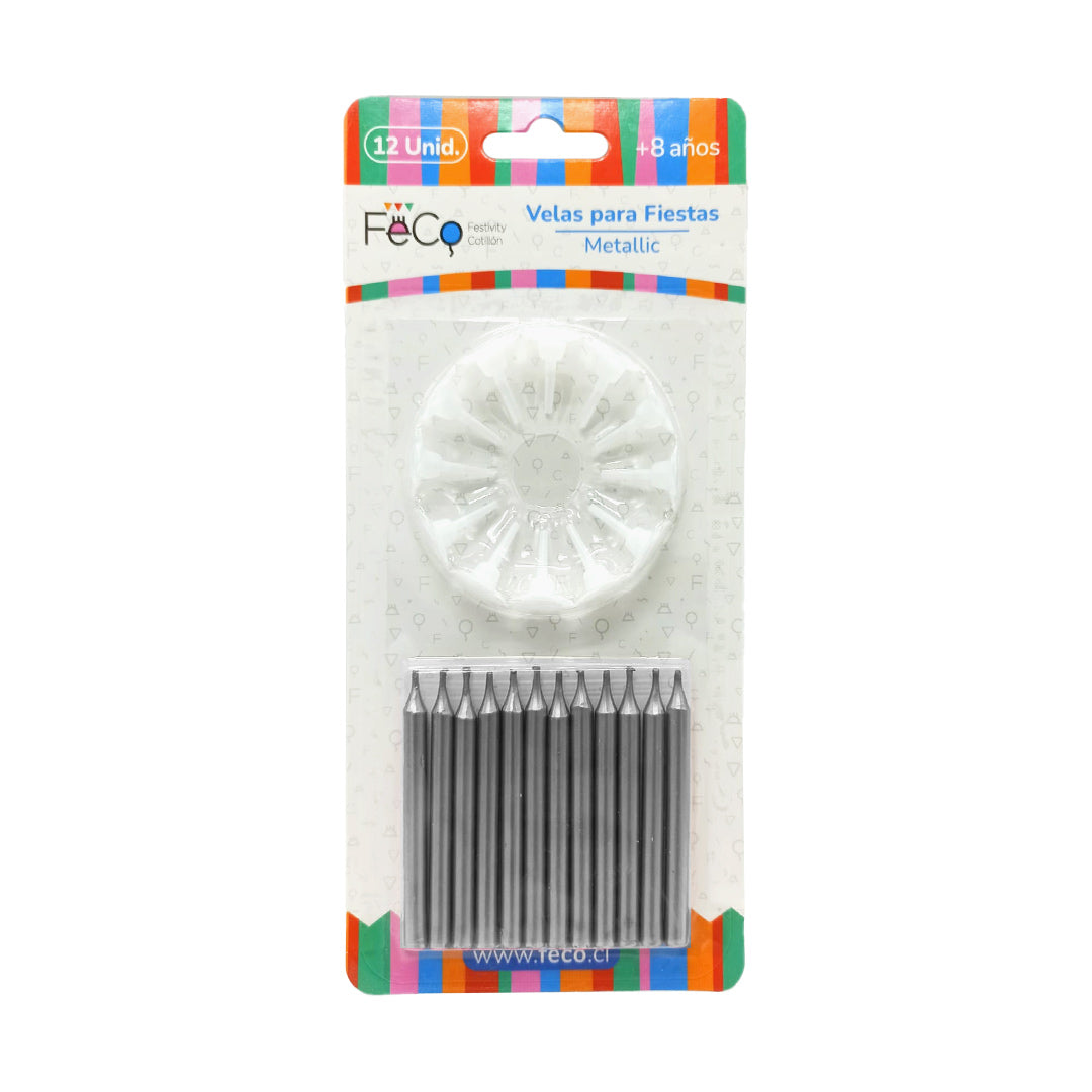 Vela Metallic Plateado x12 Pcs x24 uni