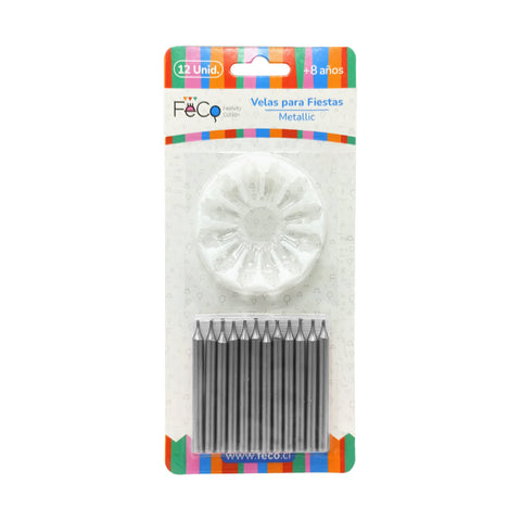 Vela Metallic Plateado x12 Pcs x24 uni