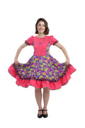 Vestido Huasa Chinita Floreado Fucsia/Lila Adultos