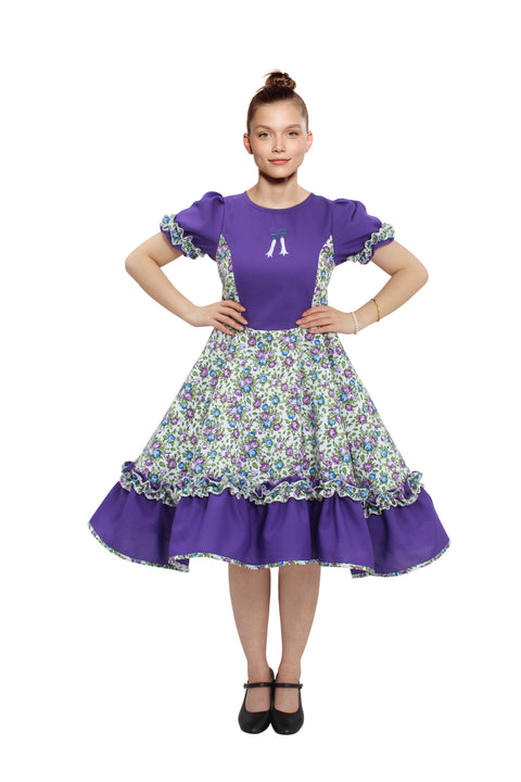Vestido Huasa Chinita Floreado Lila Adultos