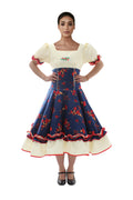 Vestido Comp Huasa Chinita Floreado Azul/blanco