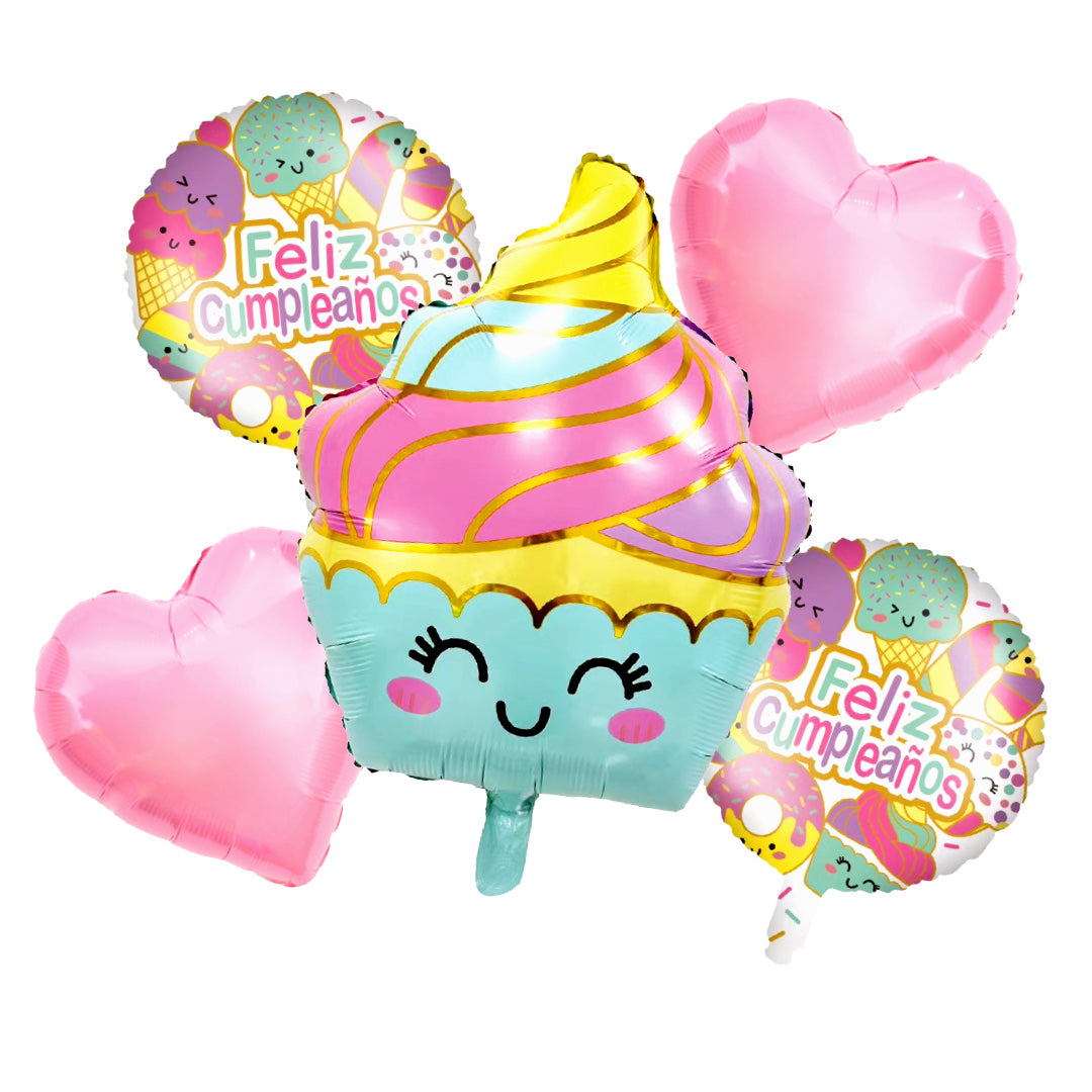 Set 5 Globo Feliz Cumple Cupcake x1 uni