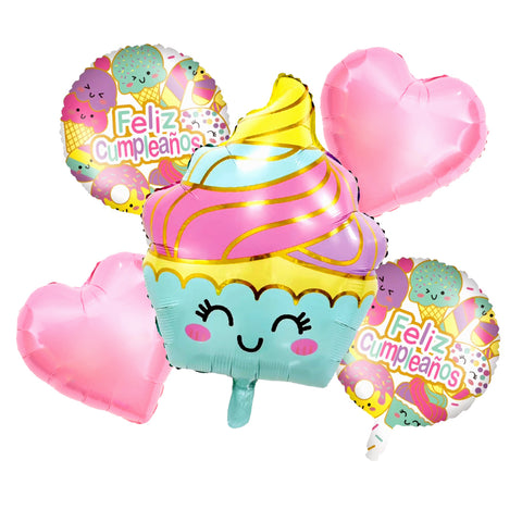 Set 5 Globo Feliz Cumple Cupcake x1 uni