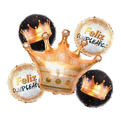 Set 5 Globo Feliz Cumple Corona Negro x1 uni