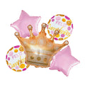 Set 5 Globo Feliz Cumple Corona Rosado X1uni